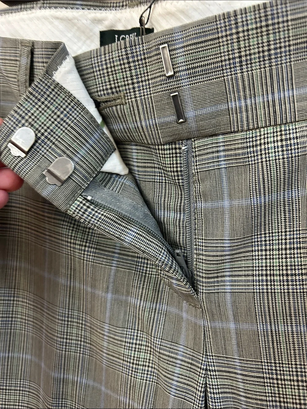 J. Crew Gray Plaid Straight-Leg Dress Trousers 100% Wool NWT